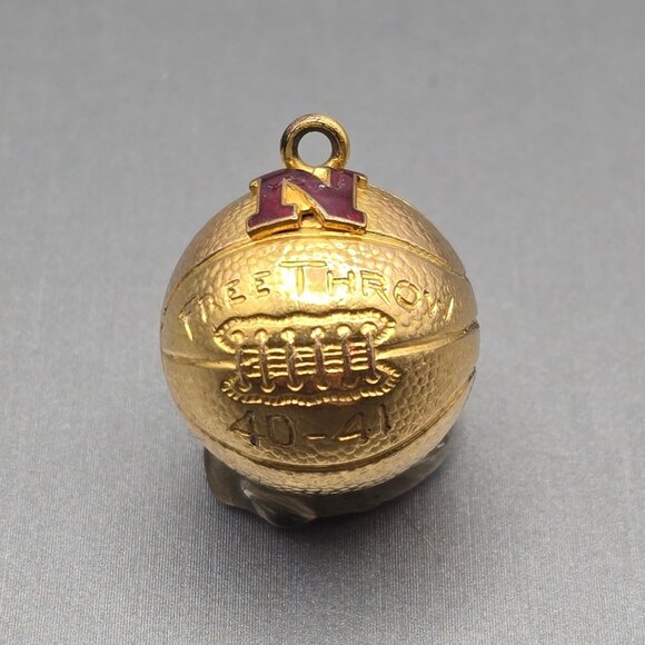 VTG 1940s 10k Gold Filled Nebraska Free Throw Basketball Pendant Sports Charm - Picture 13 of 13